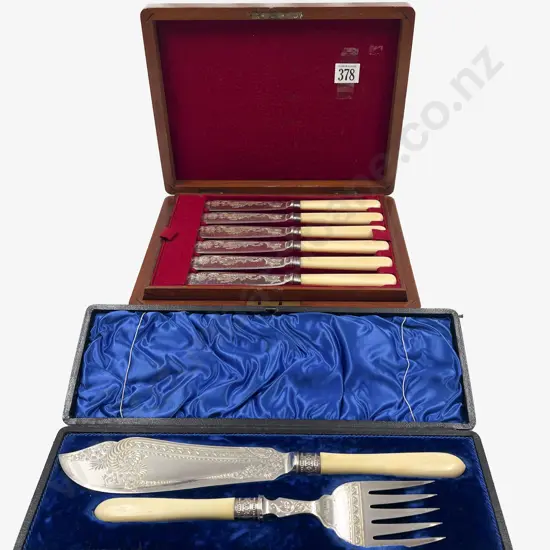 Two Cased Bone Handled Cutlery Sets