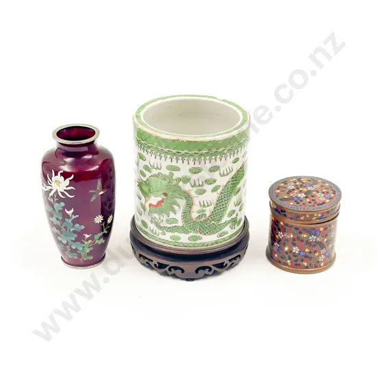 Wireless Cloisonné Vase with Other Vase and Cloisonné Trinket Box