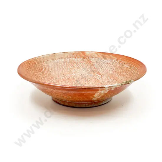 Shino Glazed Large Pottery Pedestal Base Bowl