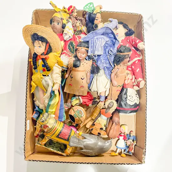 Box of Assorted National Costume Dolls etc