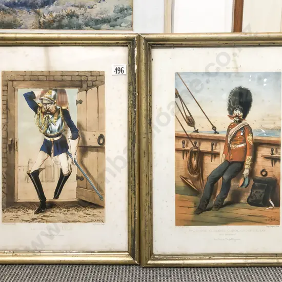 Two Vintage "Types Militaires" Framed Coloured Bookplates