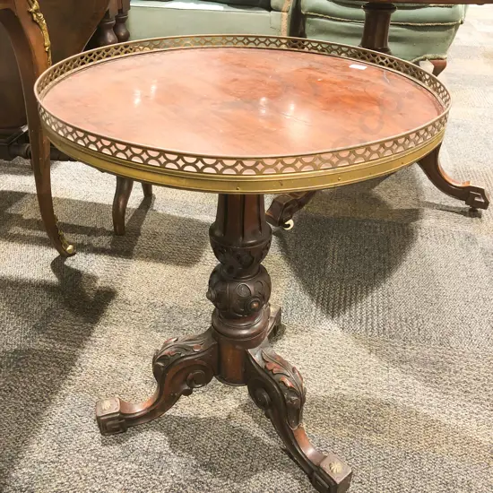 Victorian Tripod Based Wine Table with Gilt Gallery Surround