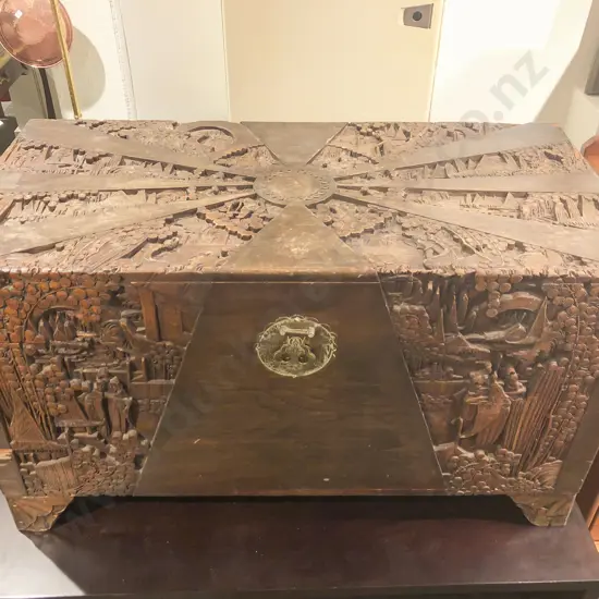 Carved Camphor Wood Chest