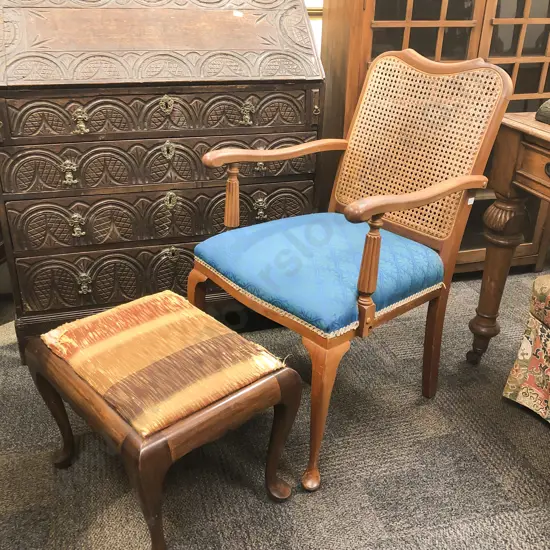 Wycombe Cane Backed Armchair with Foot Stool
