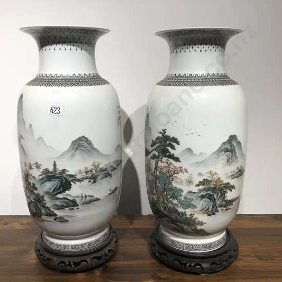 Pair of Oriental Vases on Stands