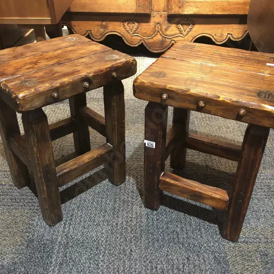 Pair of Adzed Stools