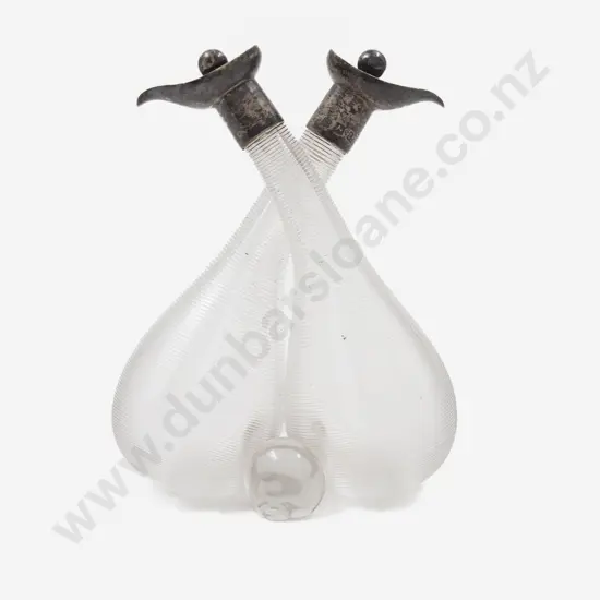 An Unusual Vict S/S Lidded Ribbed Glass Vinaigrette Bottles