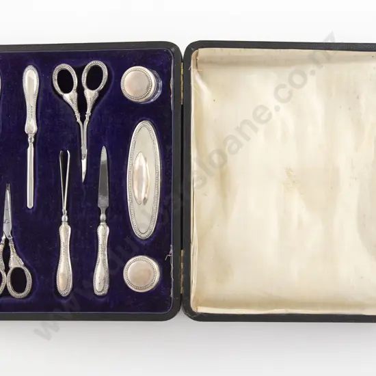 Cased Edw VII S/S 9 Piece Vanity Set