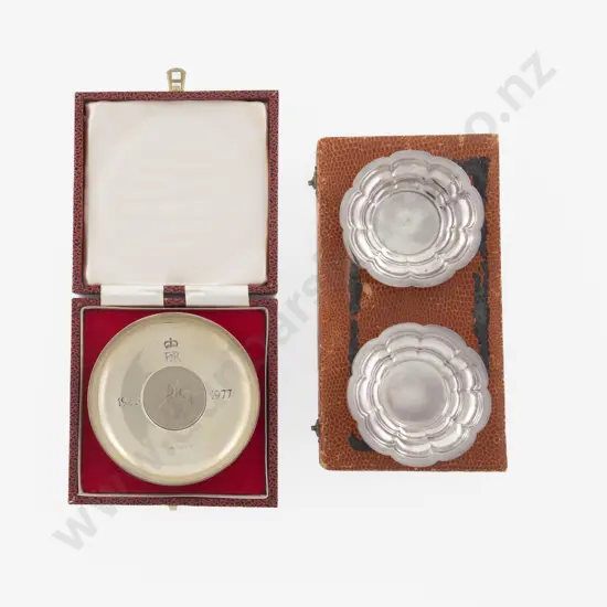 Cased QEII 1977 Silver Jubilee Crown Dish & Cased Pair German S/S Bon Bon Dishes
