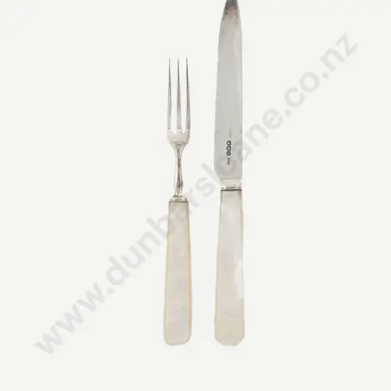 Set Of 12 Geo V S/S & MOP Handled Dessert Knives & Forks
