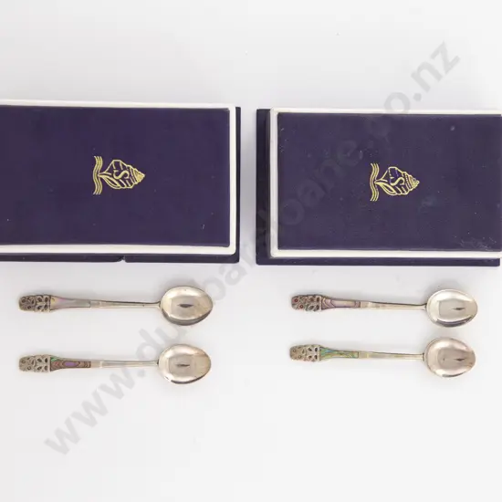 2 Boxed Pairs Of NZ S/S & Paua Shell Coffee Spoons