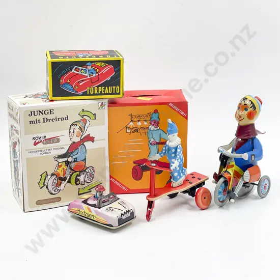 Boxed Three European Made Clockwork Tinplate Toys