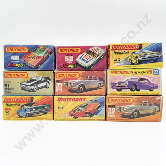 Nine Boxed Matchbox 1-75 Series Superfast Models