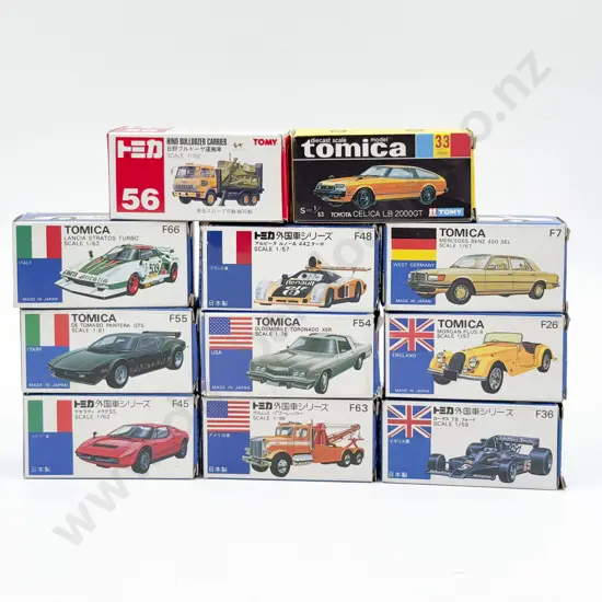 Tomica Japan Ten Boxed Models and Tomy Hino Bulldozer Carrier
