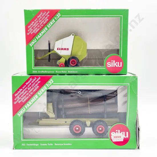Boxed Siku Farmer Series 1:32 2556 Round Baler and 3155 Forester Trailer