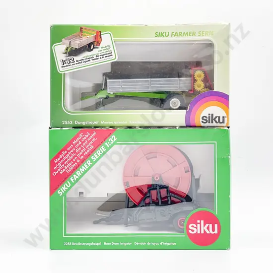 Boxed Siku Farmer Series 1:32 2258 Hose Drum Irrigator and 2553 Manure Spreader