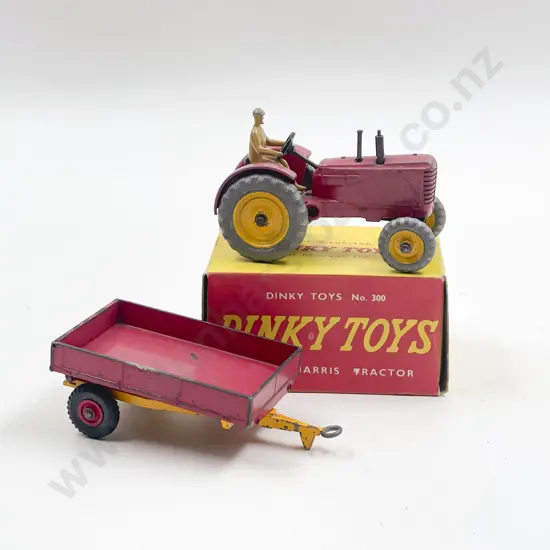Dinky Boxed 300 Massey-Harris Tractor and Unboxed 319 Weeks Tipping Farm Tractor playworn vehicles