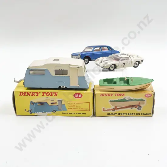 Dinky Boxed 188 Four Berth Caravan 796 Boat on Trailer Unboxed 171 215 playworn vehicles