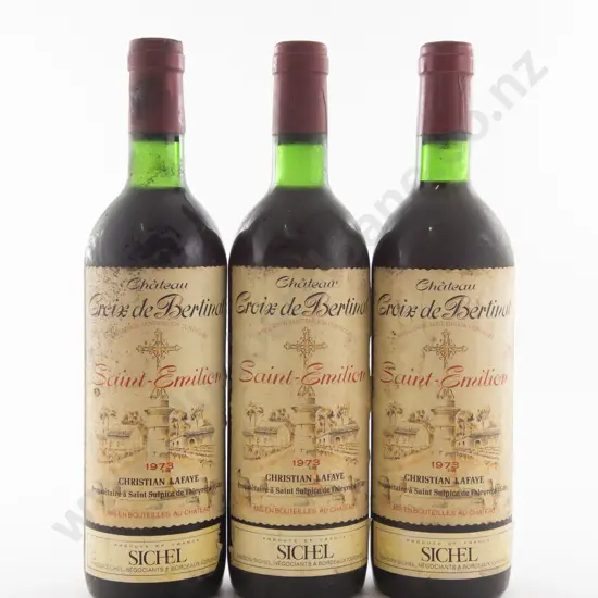 3 Bottles French Chateau Croix de Bertinat Saint Emilion Christian Lafaye Sichel Grand Cru Bordeaux 1973