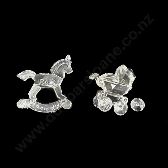 C1996 Boxed Swarovski Crystal "When we were Young" Rocking Horse & Pram