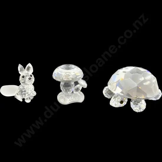 Three Boxed Swarovski Crystal Toadstool Fox & Turtle