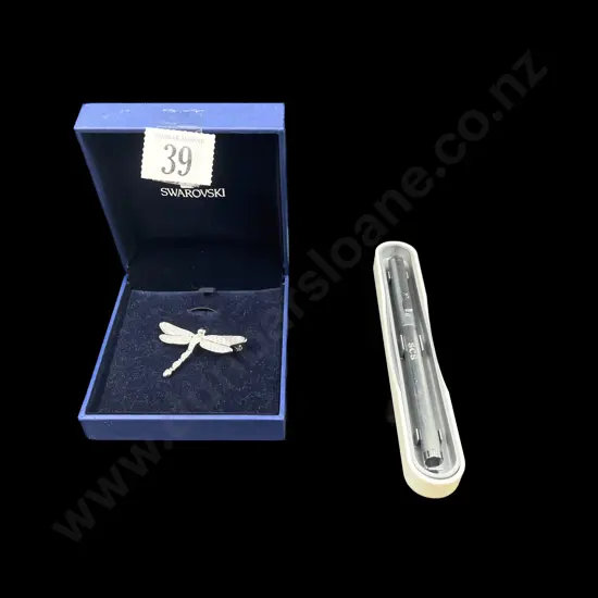 Boxed Swarovski Dragonfly Brooch & SCS Ballpoint Pen