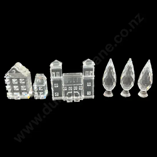 Three Boxed Swarovski Crystal Buildings & Trees