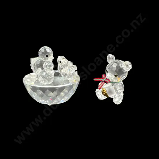 Two Boxed Swarovski Crystal Kris Bear & Bird's Nest
