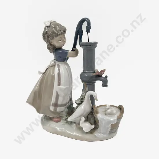 Lladro Figure of a Young Girl at Water Pump with Geese