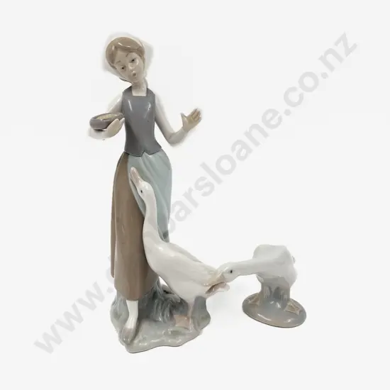 Lladro Figure of a Young Girl with Goose & Other Separate Goose Figure