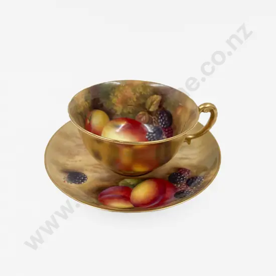 Royal Worcester Teacup & Saucer Painted Fruit Signed H Ayrton