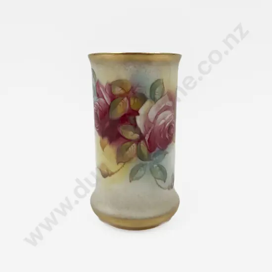 Royal Worcester Cylindrical Posy Vase Painted Roses Signed M Hunt