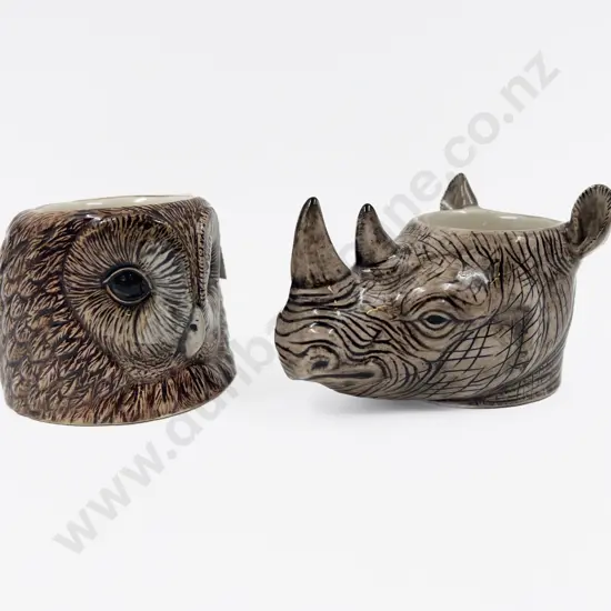 Two Egg Cups Rhino & Owl