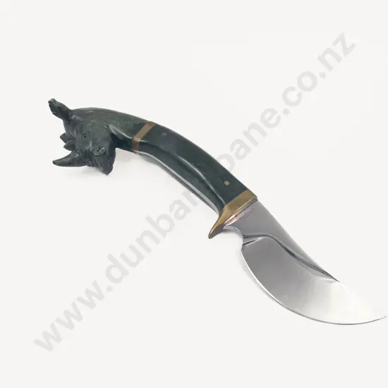 Verdite Handled Rhino Figure Knife