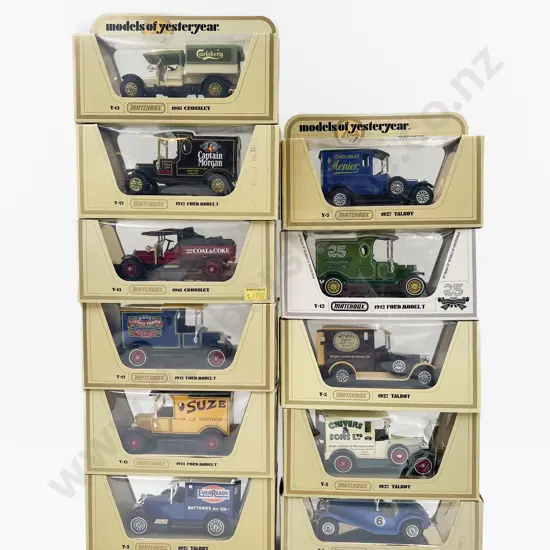 Eleven Yellow Boxed Models of Yesteryear