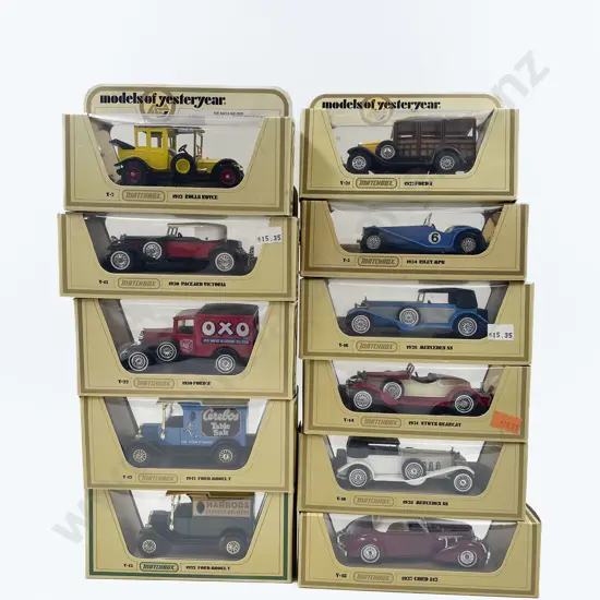 Eleven Yellow Boxed Models of Yesteryear