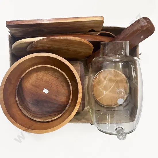Quantity of Assorted Woodware together with French Glass Keg