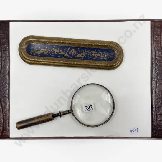 Three Assorted Desk Items including Magnifying Glass etc