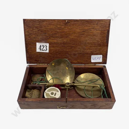 Vintage Brass Balance Scales with Assorted Weights in Box