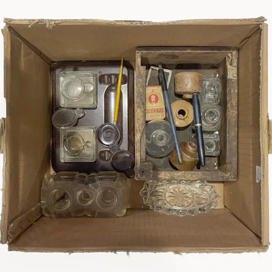 Box of Assorted Vintage Desk Items etc