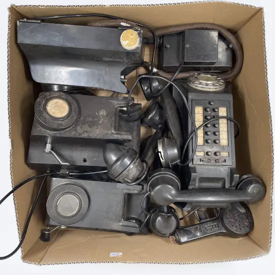 Box of Assorted Vintage Telephones
