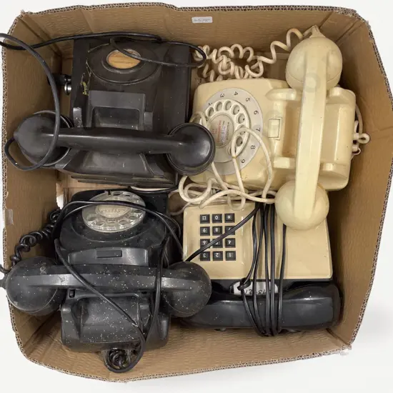 Box of Assorted Vintage Telephones
