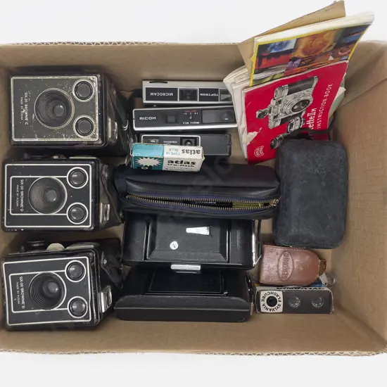 Box of Assorted Vintage Cameras including Box Brownies