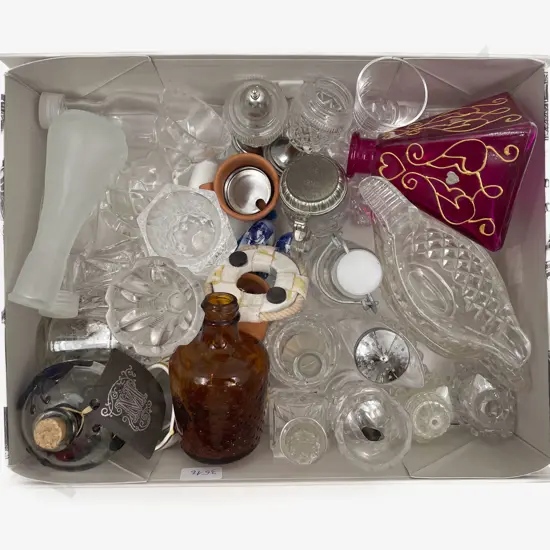 Box of Assorted Glassware & Scent Bottles etc