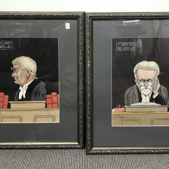 J.C. Hill Pair of NZ Judge Caricatures