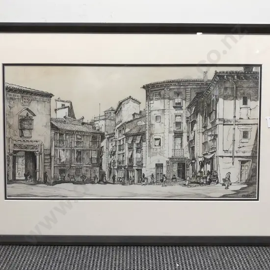 W Barke - Street Scene - Graphite on Paper