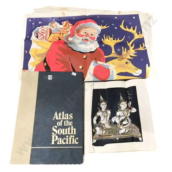 Vintage Christmas Poster Together with Loose Indian work and Atlas of the south pacific