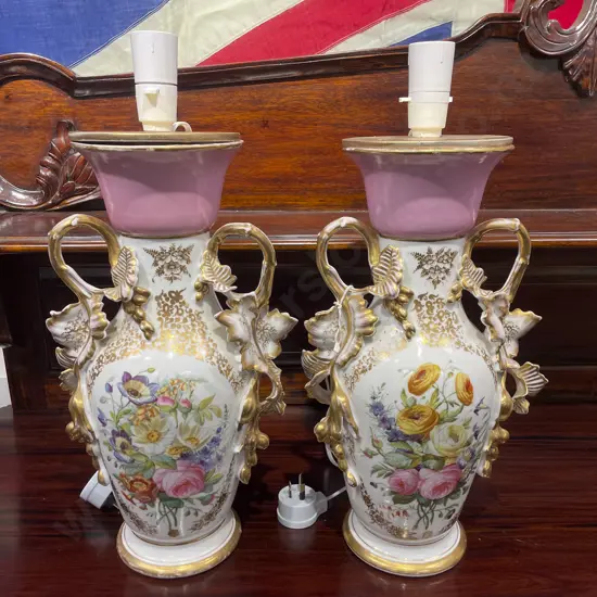 Pair of Ornate Ceramic Vase Form Table Lamps