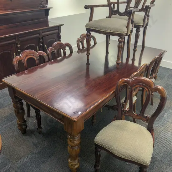 Large Mahogany Rectangular Dining Table with Eight Chairs