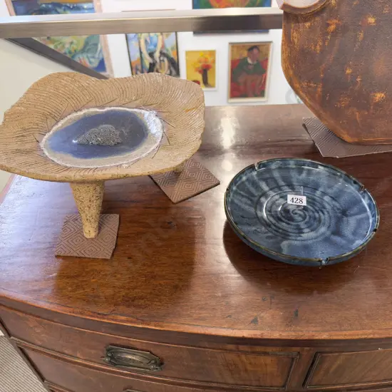 Unknown Potter Stoneware Tripod Base Shallow Bowl